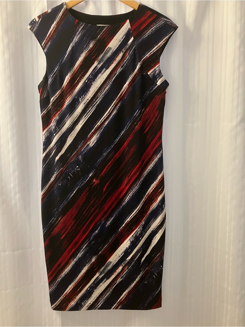 Carmen Marc Valvo Diagonal Brushstroke Dress - Navy, Black, Red, & White